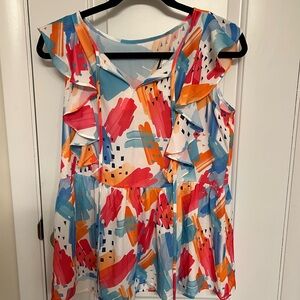 Vibrant Multicolor Ruffle Sleeve Blouse